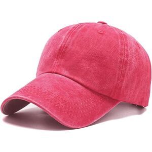 Unisex Red Washed Ponytail Slot Adjustable Buckle Classic Baseball Plain Cap